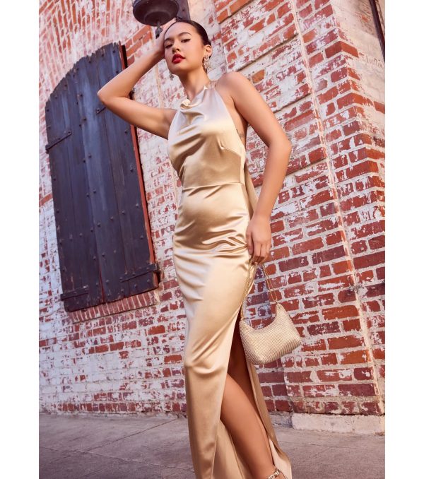 Melina Satin Halter High Slit Column Dress - Image 5