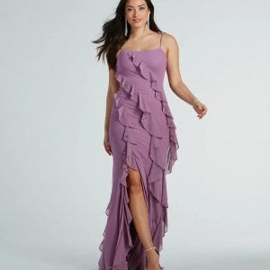 Sophia Lace-Up Ruffle Mermaid Mesh Formal Dress