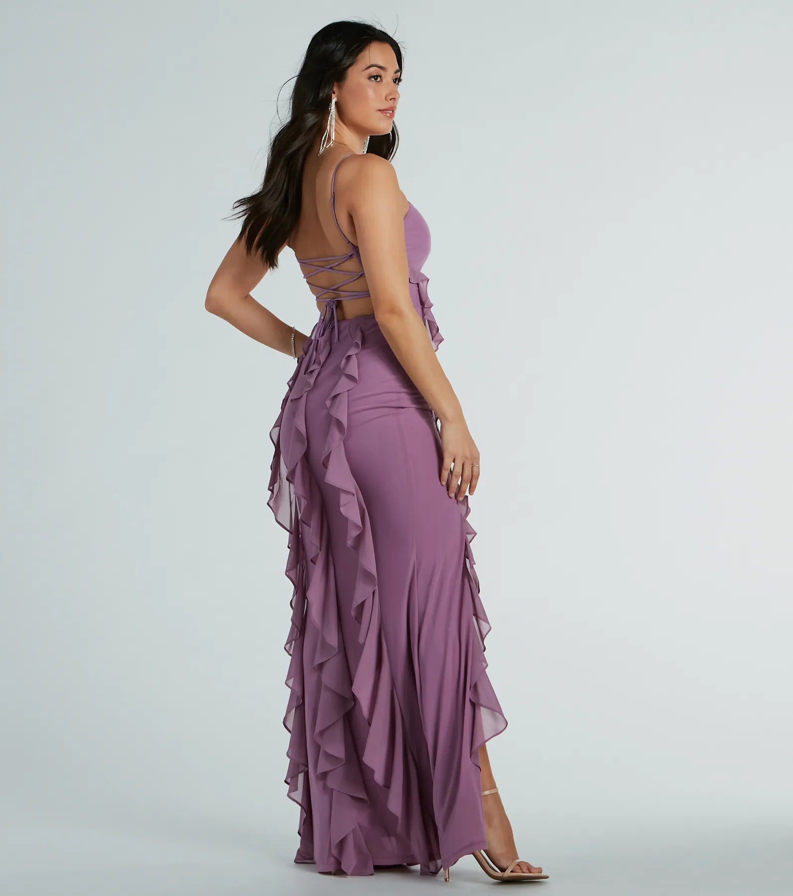 Sophia Lace-Up Ruffle Mermaid Mesh Formal Dress - Image 2