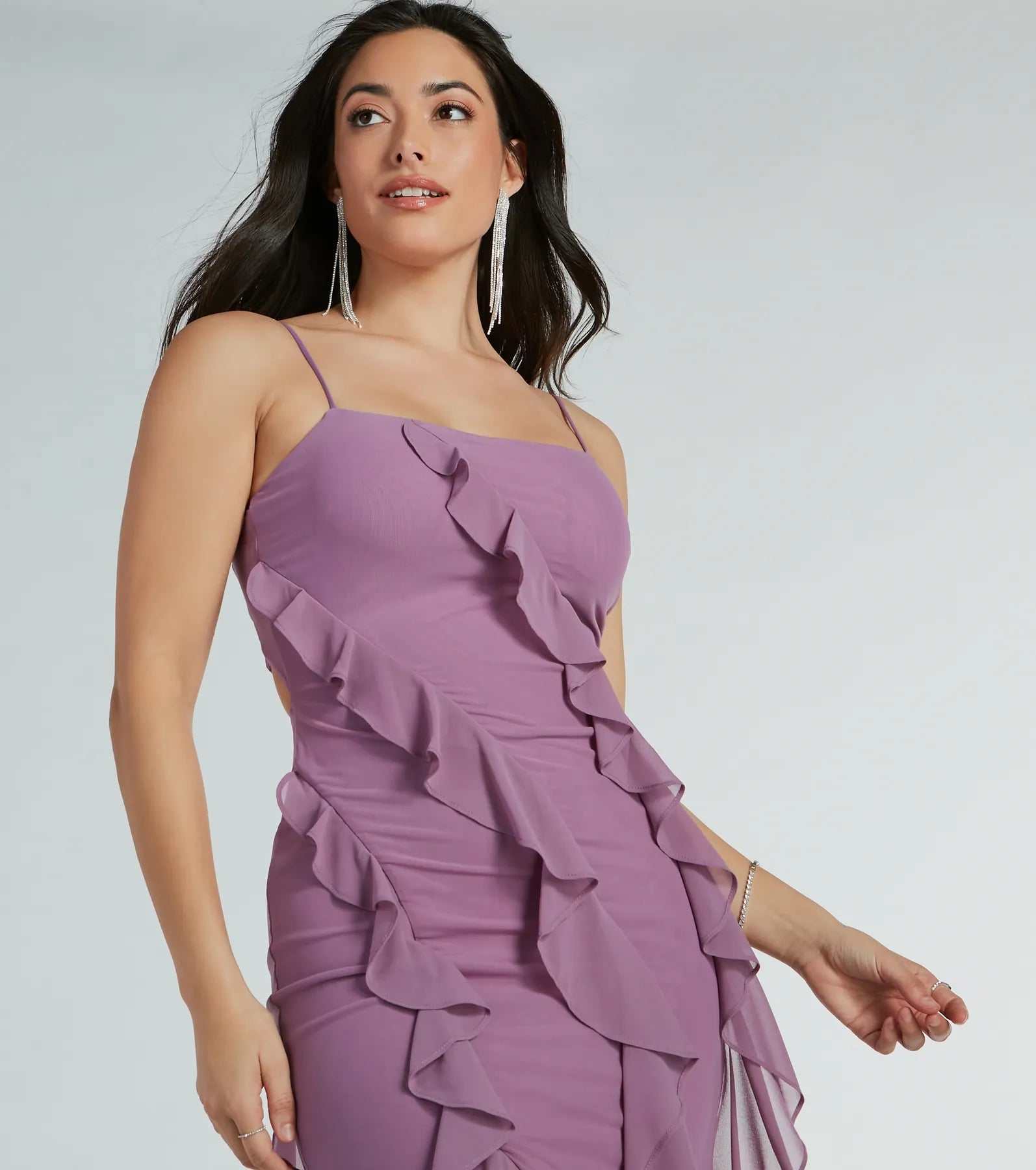 Sophia Lace-Up Ruffle Mermaid Mesh Formal Dress - Image 3