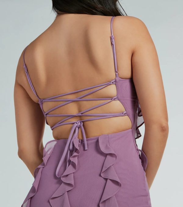 Sophia Lace-Up Ruffle Mermaid Mesh Formal Dress - Image 4