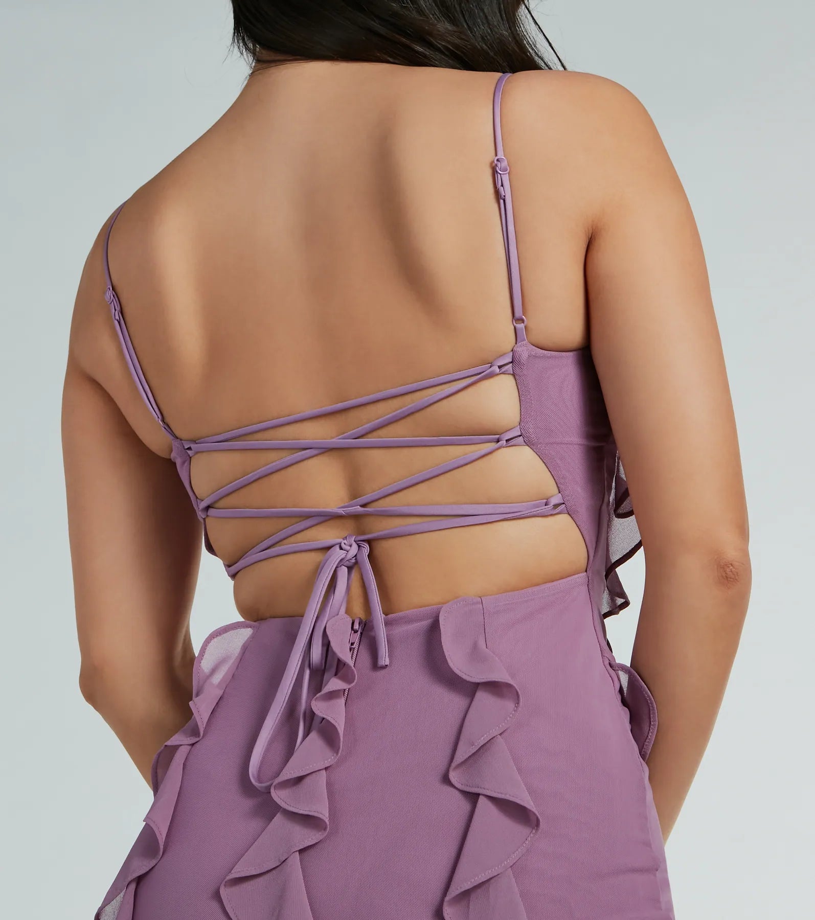 Sophia Lace-Up Ruffle Mermaid Mesh Formal Dress - Image 4