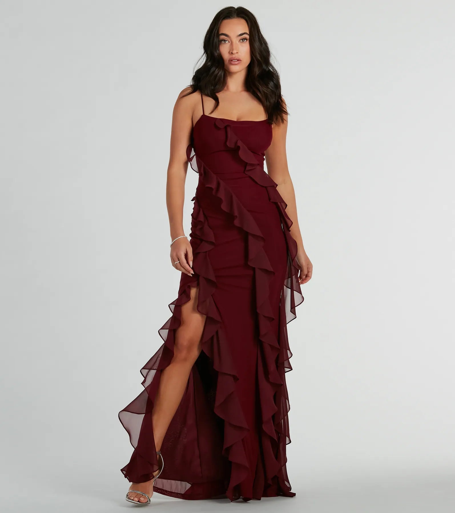 Sophia Lace-Up Ruffle Mermaid Mesh Formal Dress - Image 5