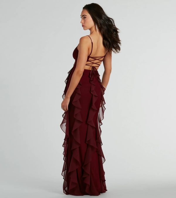 Sophia Lace-Up Ruffle Mermaid Mesh Formal Dress - Image 6