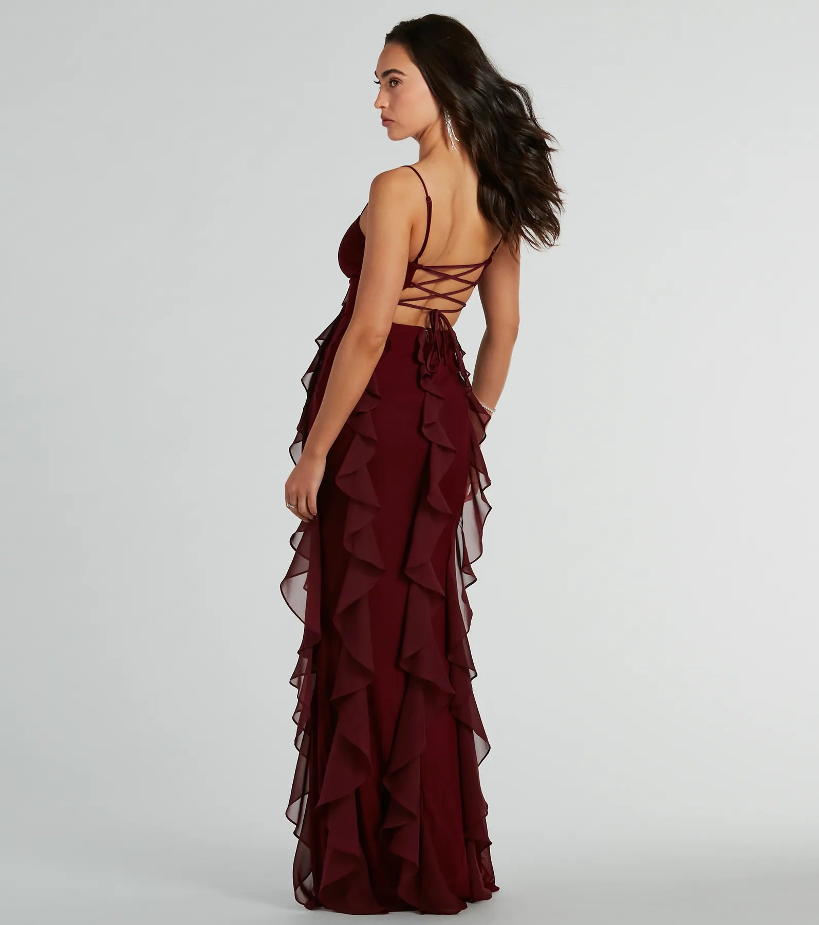 Sophia Lace-Up Ruffle Mermaid Mesh Formal Dress - Image 6