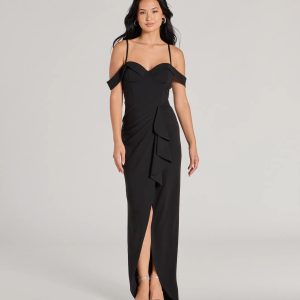 Bridget Off-The-Shoulder Slim Crepe Formal Dress