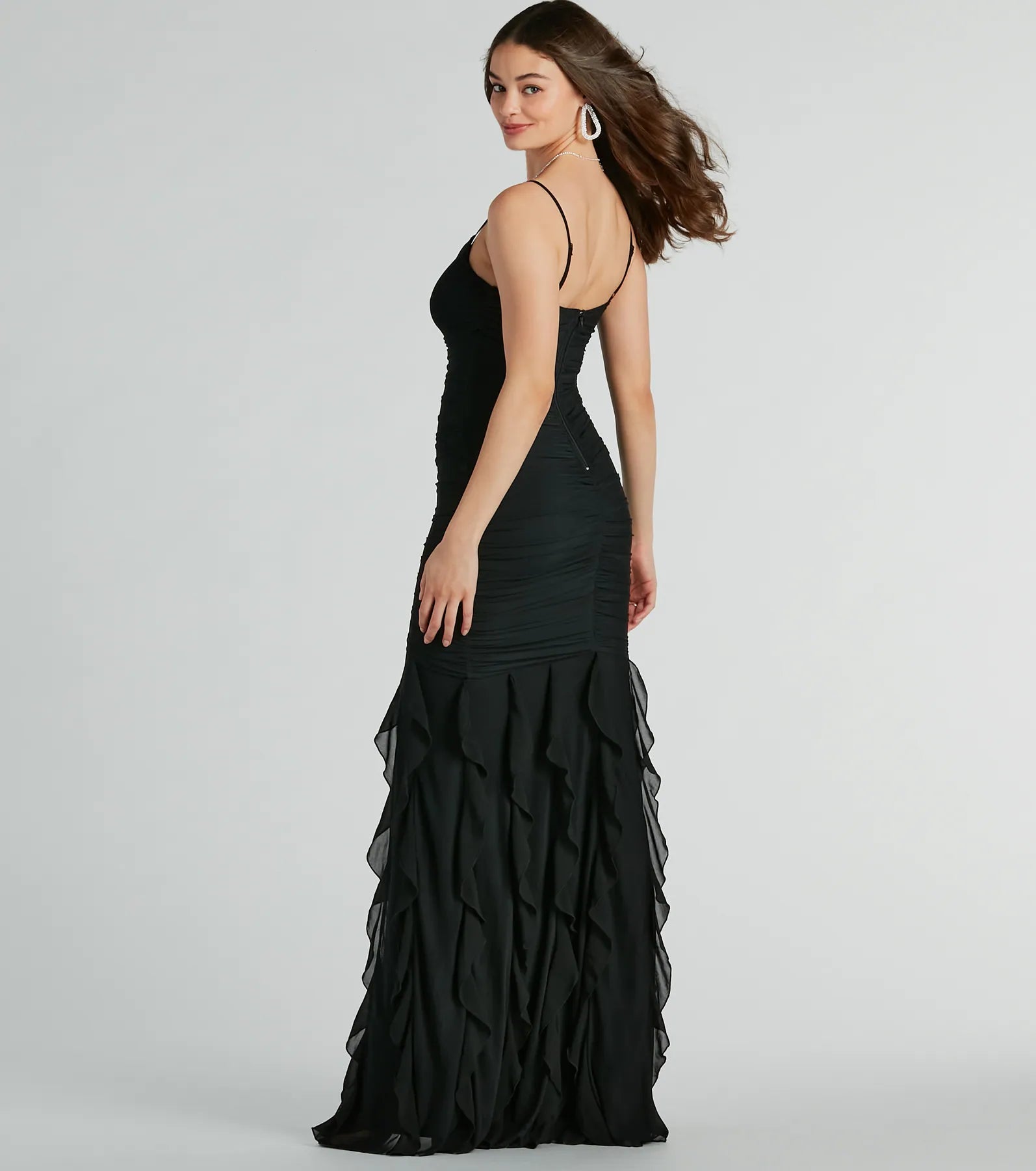 Keily Ruched And Ruffled Mesh Formal Dress - Image 3