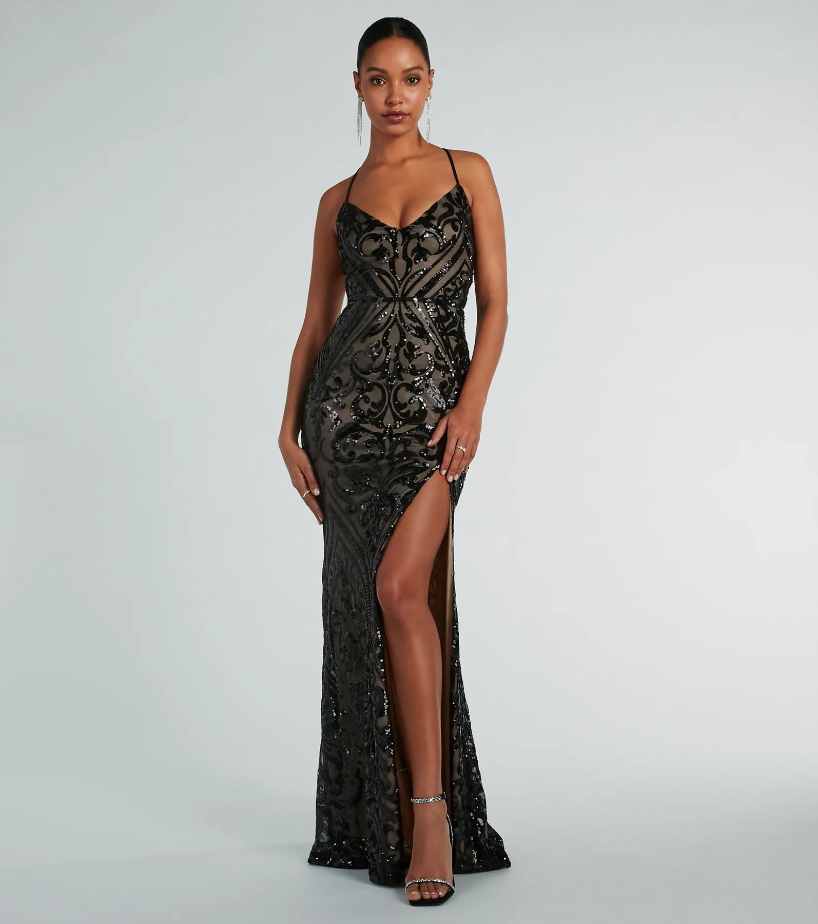 Maura Lace-Up Mermaid Sequin Mesh Formal Dress - Image 9