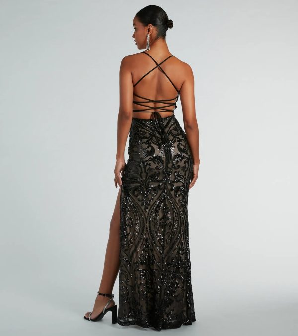 Maura Lace-Up Mermaid Sequin Mesh Formal Dress - Image 10