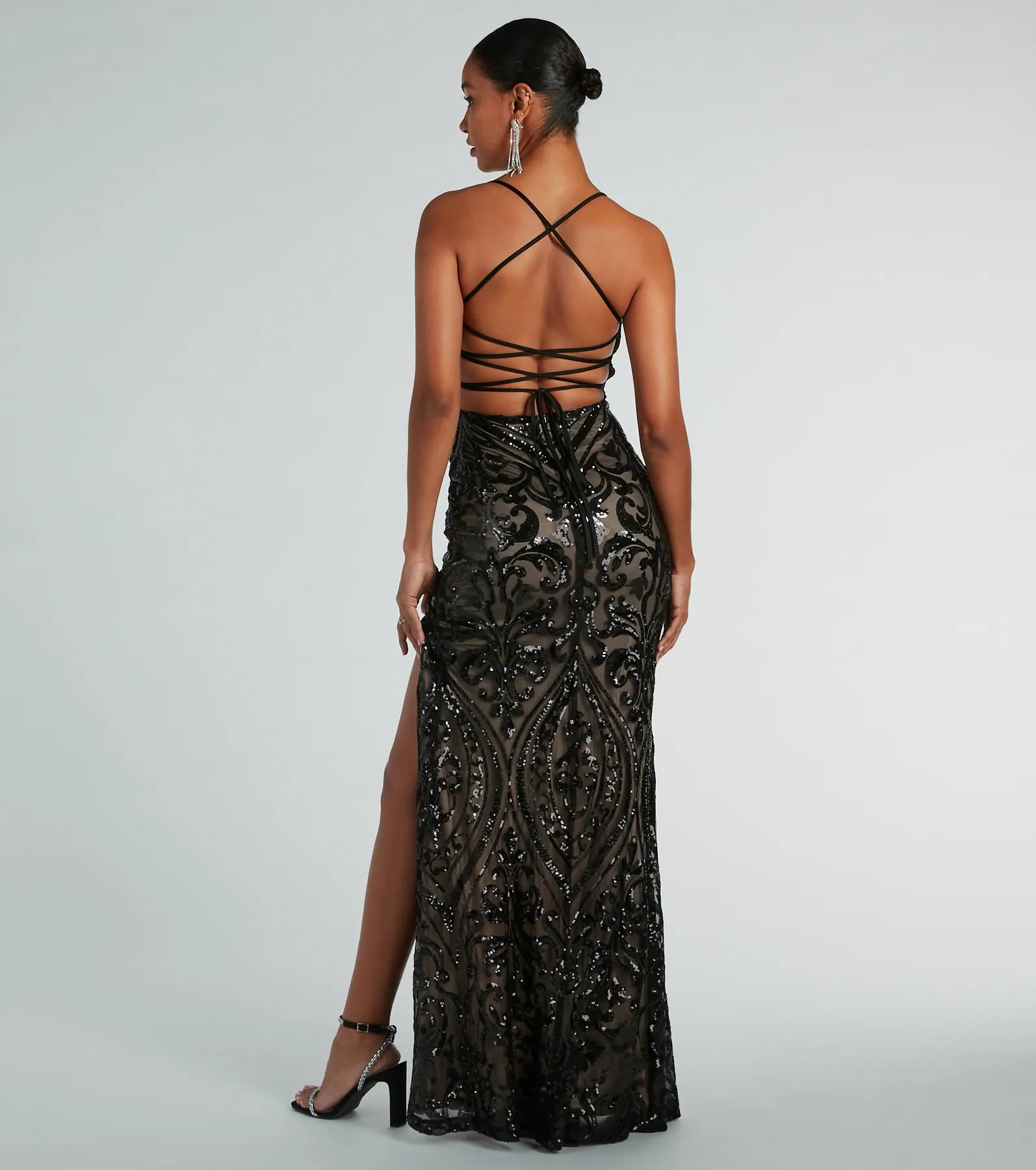 Maura Lace-Up Mermaid Sequin Mesh Formal Dress - Image 10