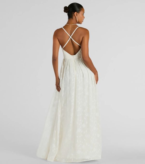 Arya V-Neck Strappy A-Line Floral Chiffon Formal Dress - Image 2