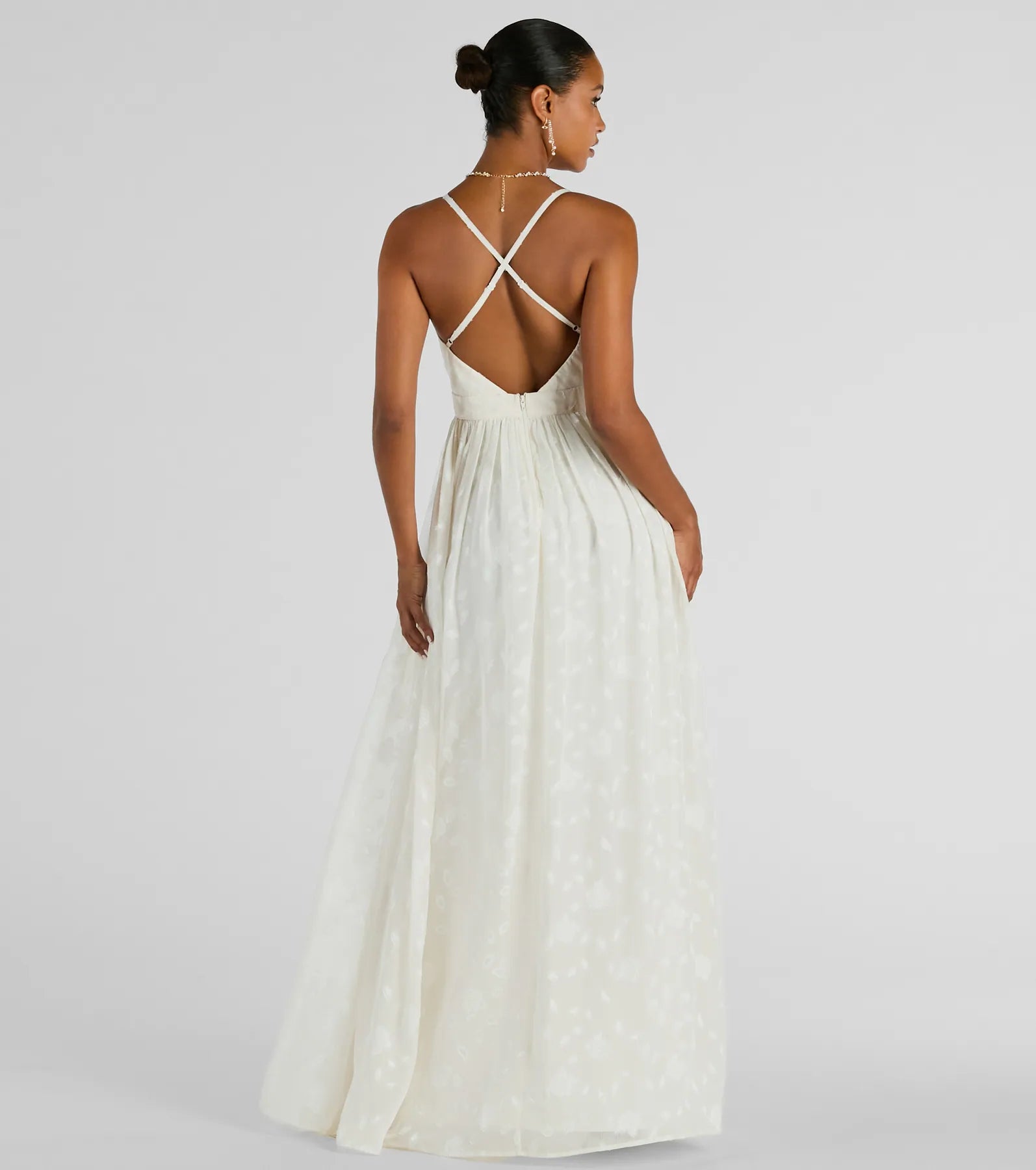 Arya V-Neck Strappy A-Line Floral Chiffon Formal Dress - Image 2