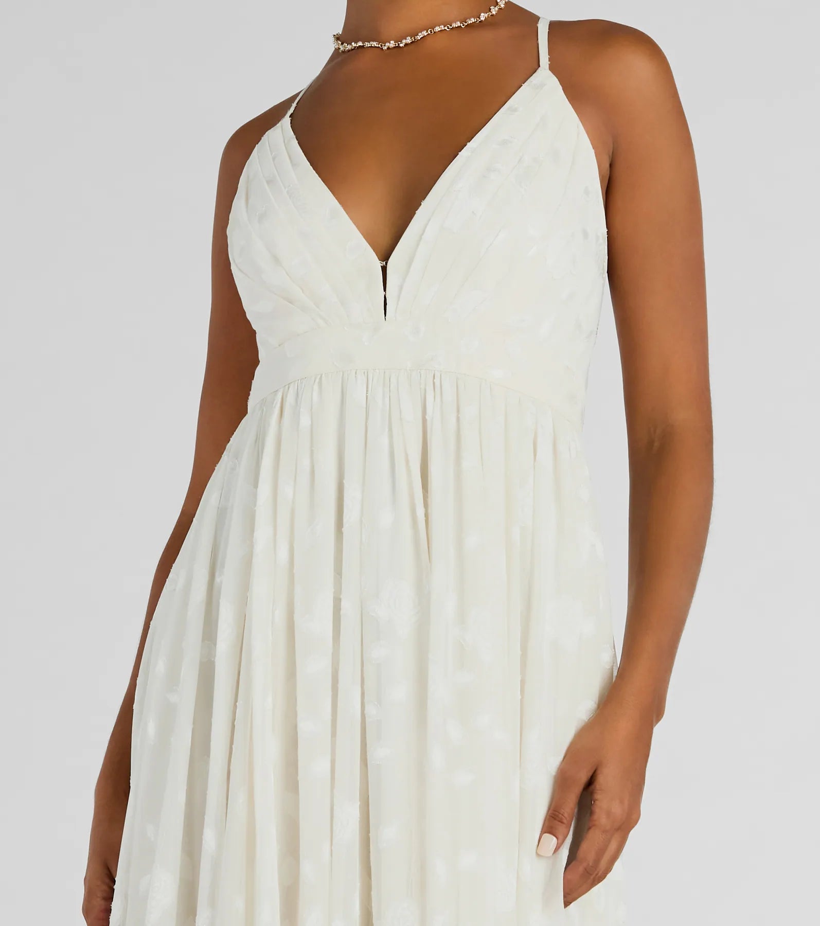 Arya V-Neck Strappy A-Line Floral Chiffon Formal Dress - Image 3
