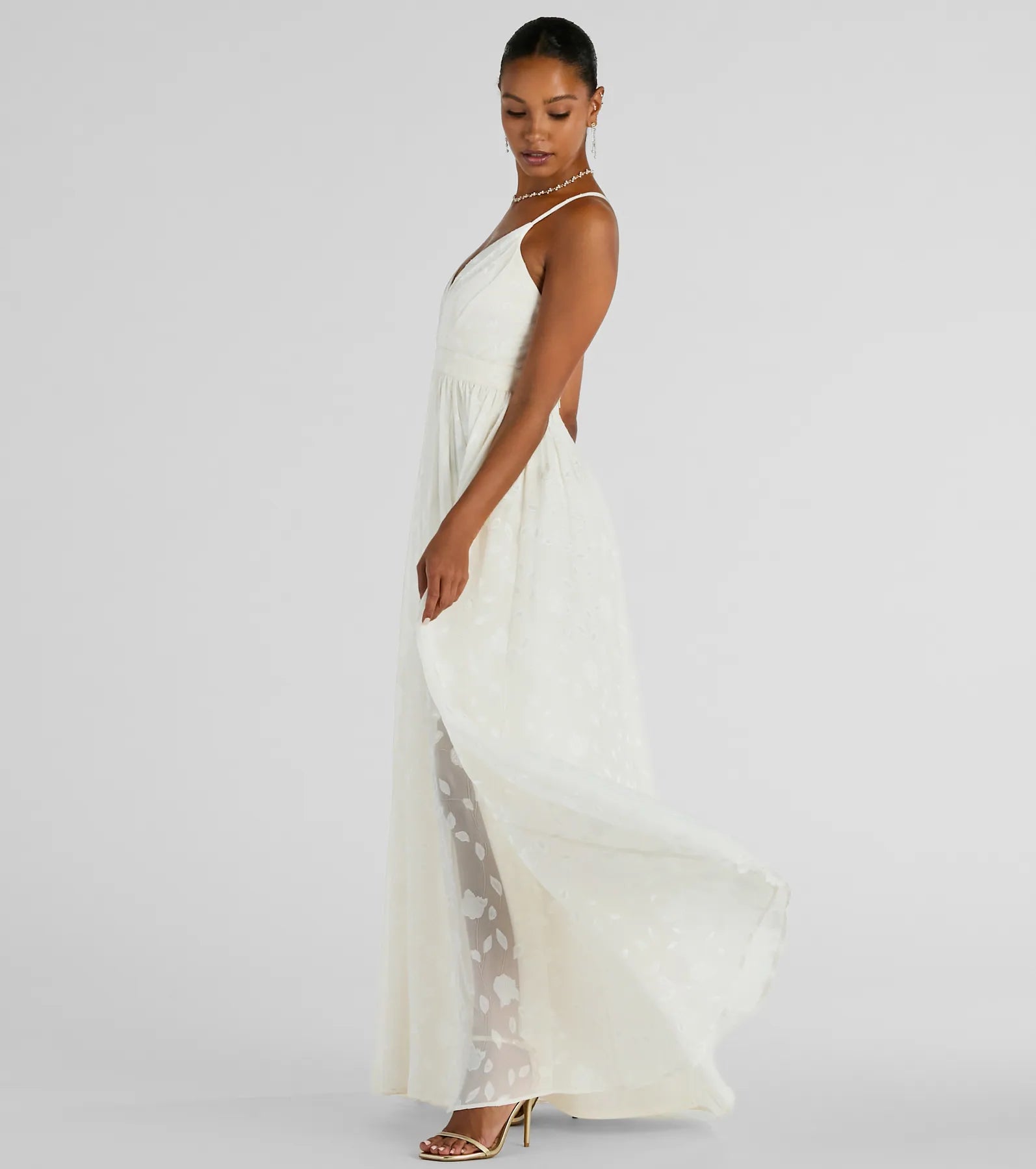 Arya V-Neck Strappy A-Line Floral Chiffon Formal Dress - Image 4