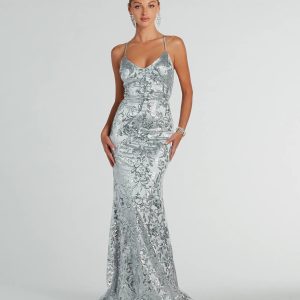 Holly Lace-Up Sequin Satin Formal Dress