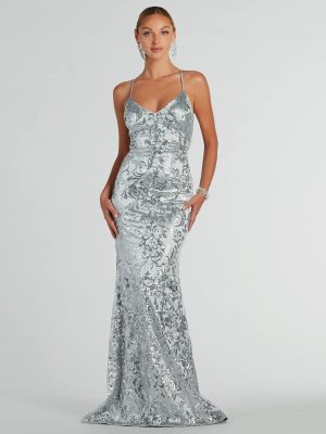 Holly Lace-Up Sequin Satin Formal Dress