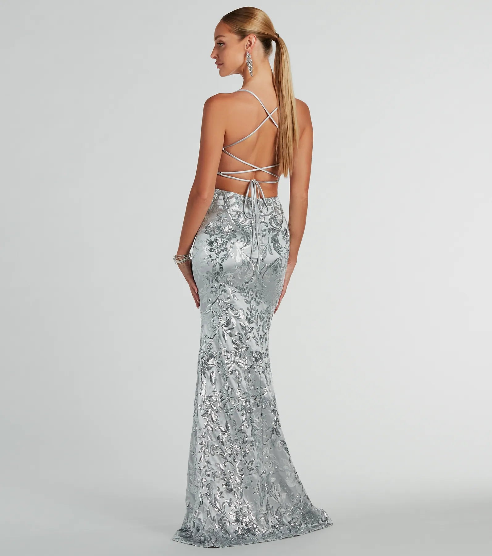 Holly Lace-Up Sequin Satin Formal Dress - Image 2