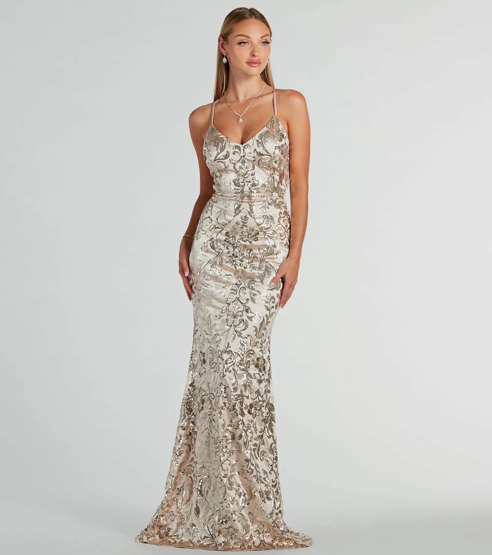 Holly Lace-Up Sequin Satin Formal Dress - Image 5