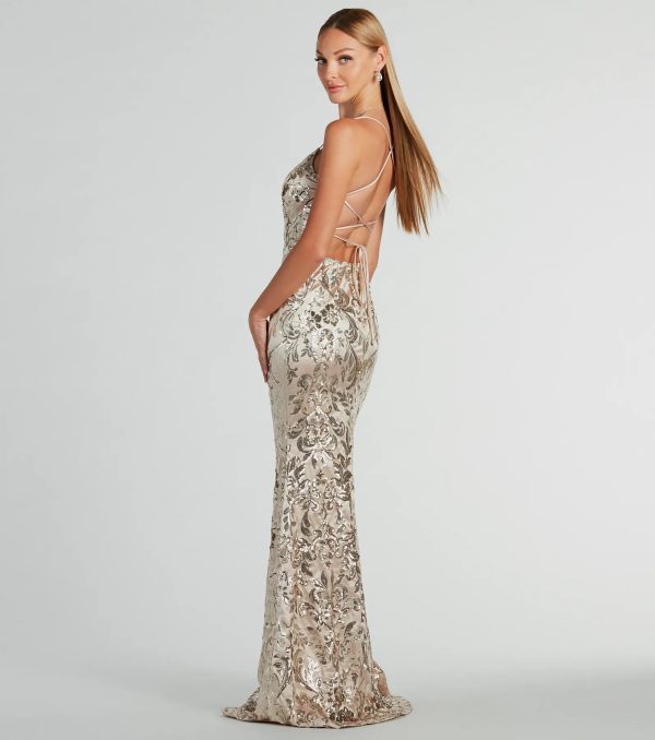 Holly Lace-Up Sequin Satin Formal Dress - Image 6