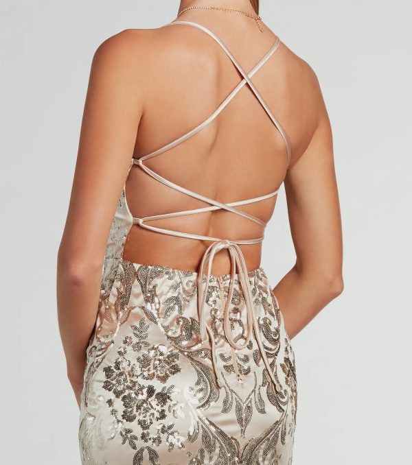 Holly Lace-Up Sequin Satin Formal Dress - Image 8