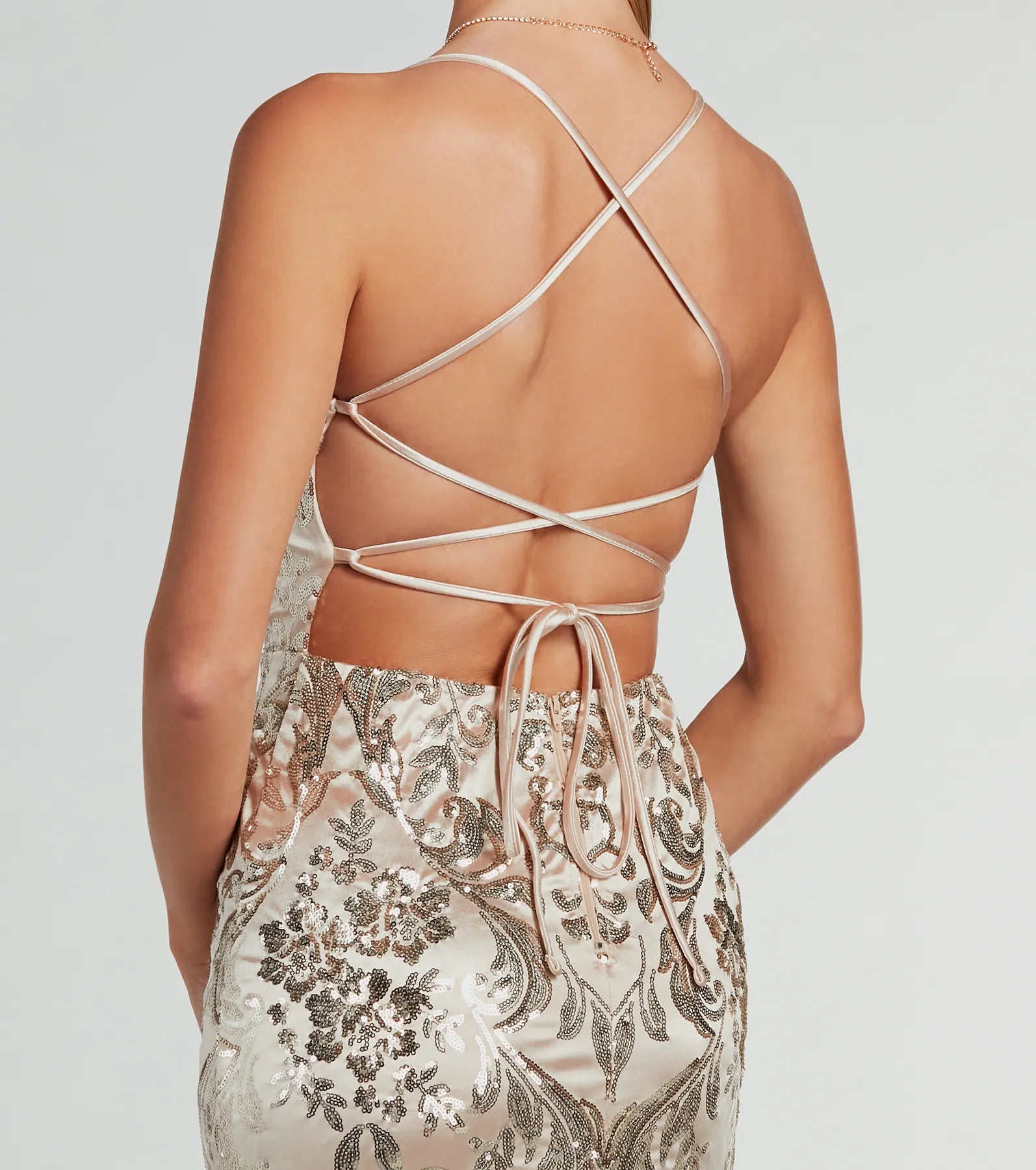 Holly Lace-Up Sequin Satin Formal Dress - Image 8