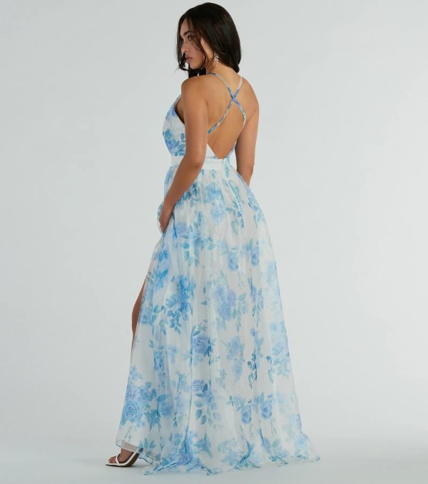 Clarissa V-Neck Rose Floral A-Line Formal Gown - Image 6