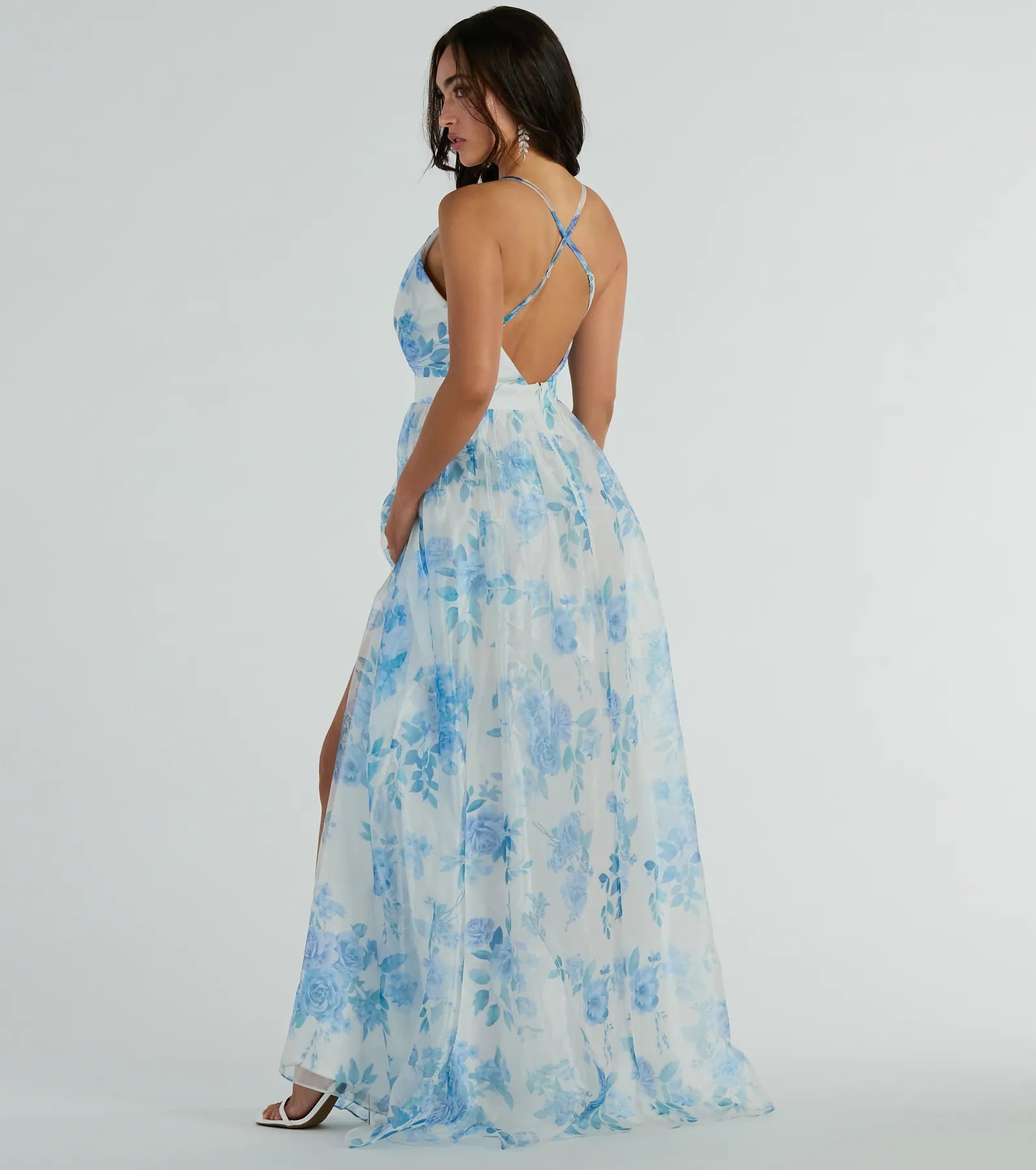 Clarissa V-Neck Rose Floral A-Line Formal Gown - Image 6