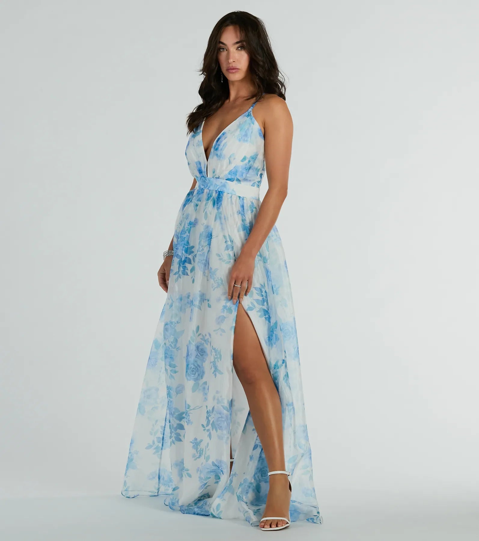 Clarissa V-Neck Rose Floral A-Line Formal Gown - Image 8