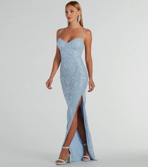 Elaina Bustier Slit Long Sequin Formal Dress - Image 8