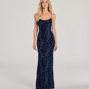 Presley Lace-Up Mermaid Velvet Mesh Formal Dress