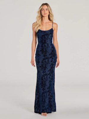 Presley Lace-Up Mermaid Velvet Mesh Formal Dress