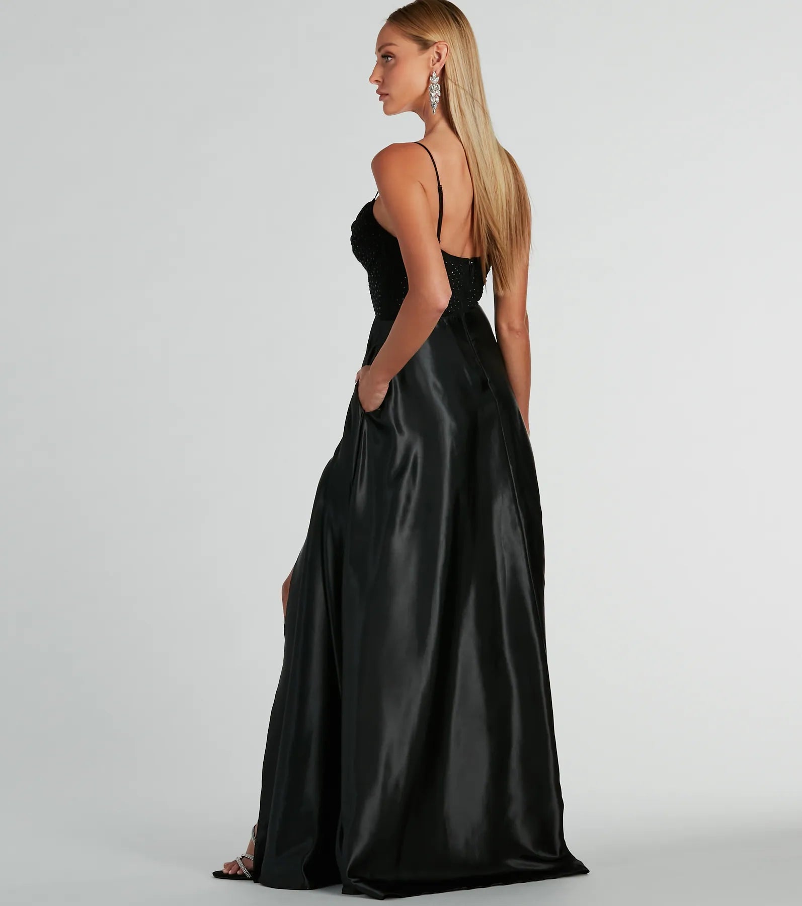 Ammara Cowl Neck Slit A-Line Satin Formal Dress - Image 2