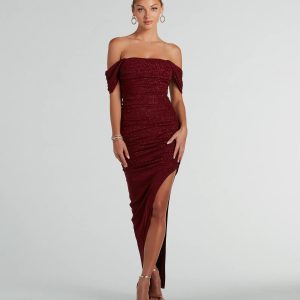 Kairi Off-The-Shoulder Glitter Mesh Formal Dress