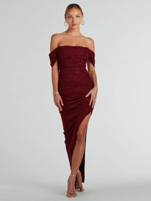 Kairi Off-The-Shoulder Glitter Mesh Formal Dress