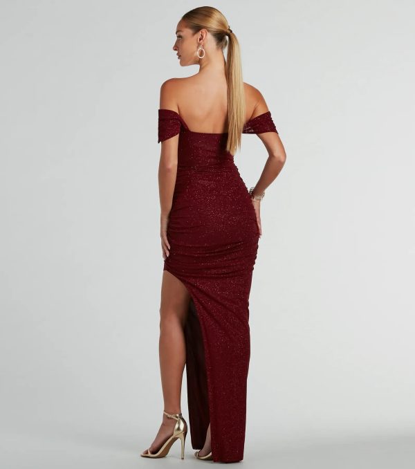 Kairi Off-The-Shoulder Glitter Mesh Formal Dress - Image 2