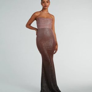 Farrah Strapless Mermaid Glitter Ombre Formal Dress