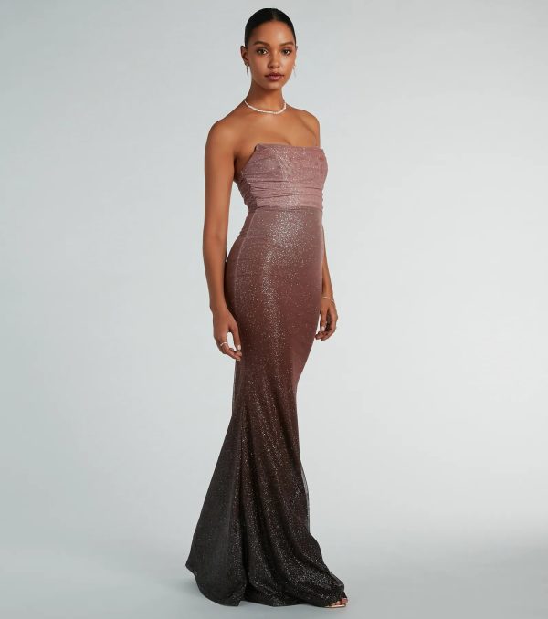 Farrah Strapless Mermaid Glitter Ombre Formal Dress - Image 4