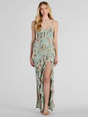 Helga V-Neck Ruffled Mermaid Floral Formal Dress