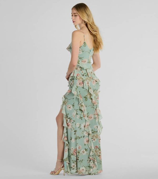 Helga V-Neck Ruffled Mermaid Floral Formal Dress - Image 2