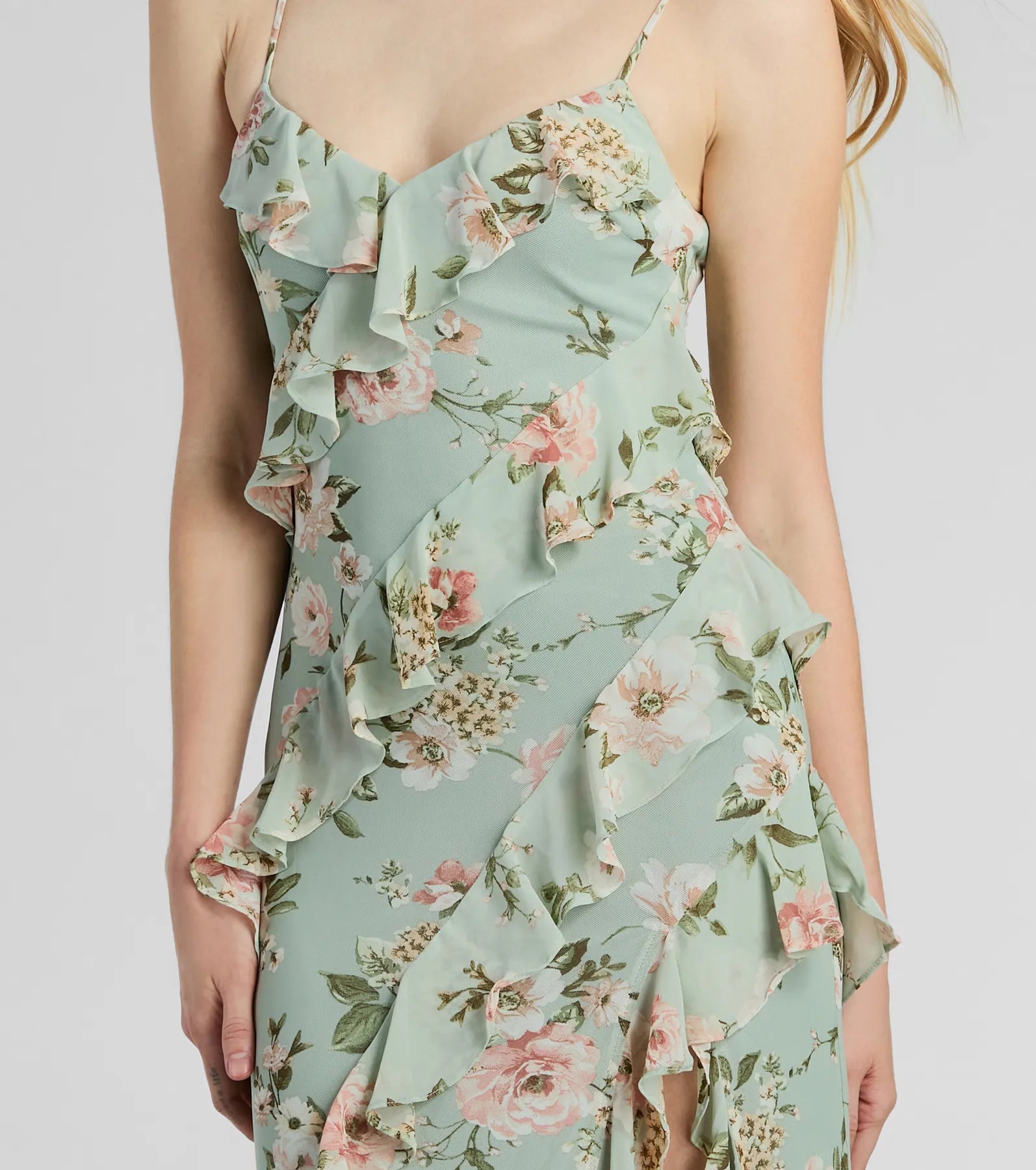 Helga V-Neck Ruffled Mermaid Floral Formal Dress - Image 3