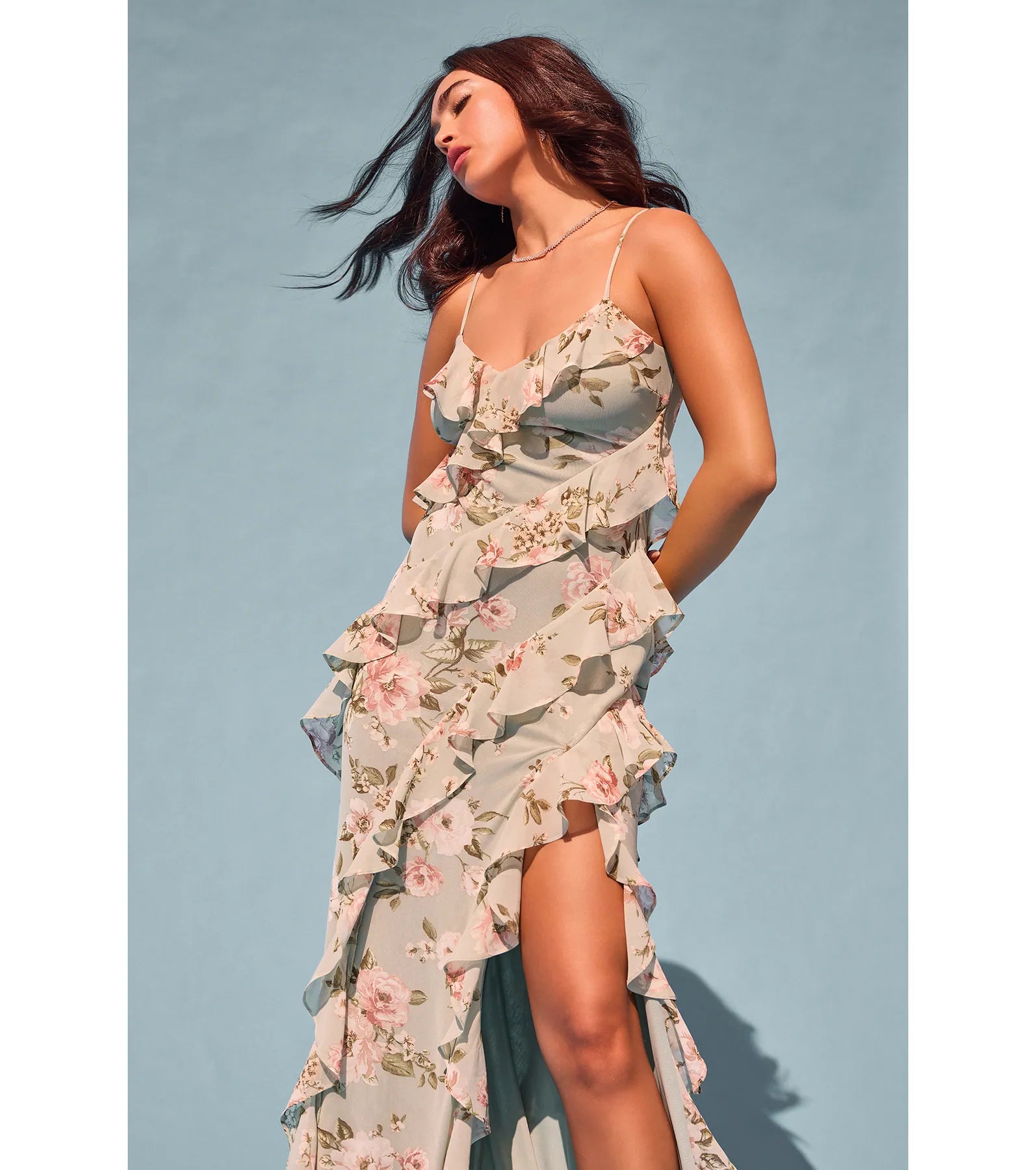 Helga V-Neck Ruffled Mermaid Floral Formal Dress - Image 5