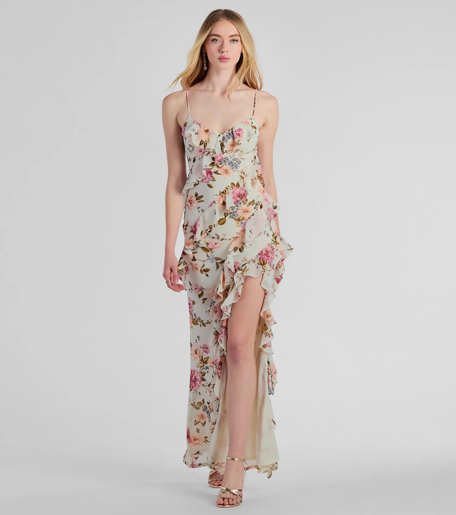 Helga V-Neck Ruffled Mermaid Floral Formal Dress - Image 6