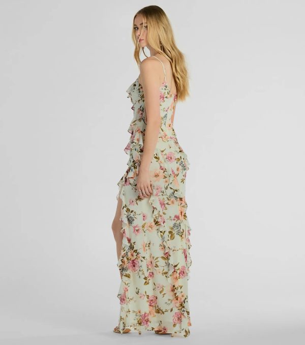 Helga V-Neck Ruffled Mermaid Floral Formal Dress - Image 7