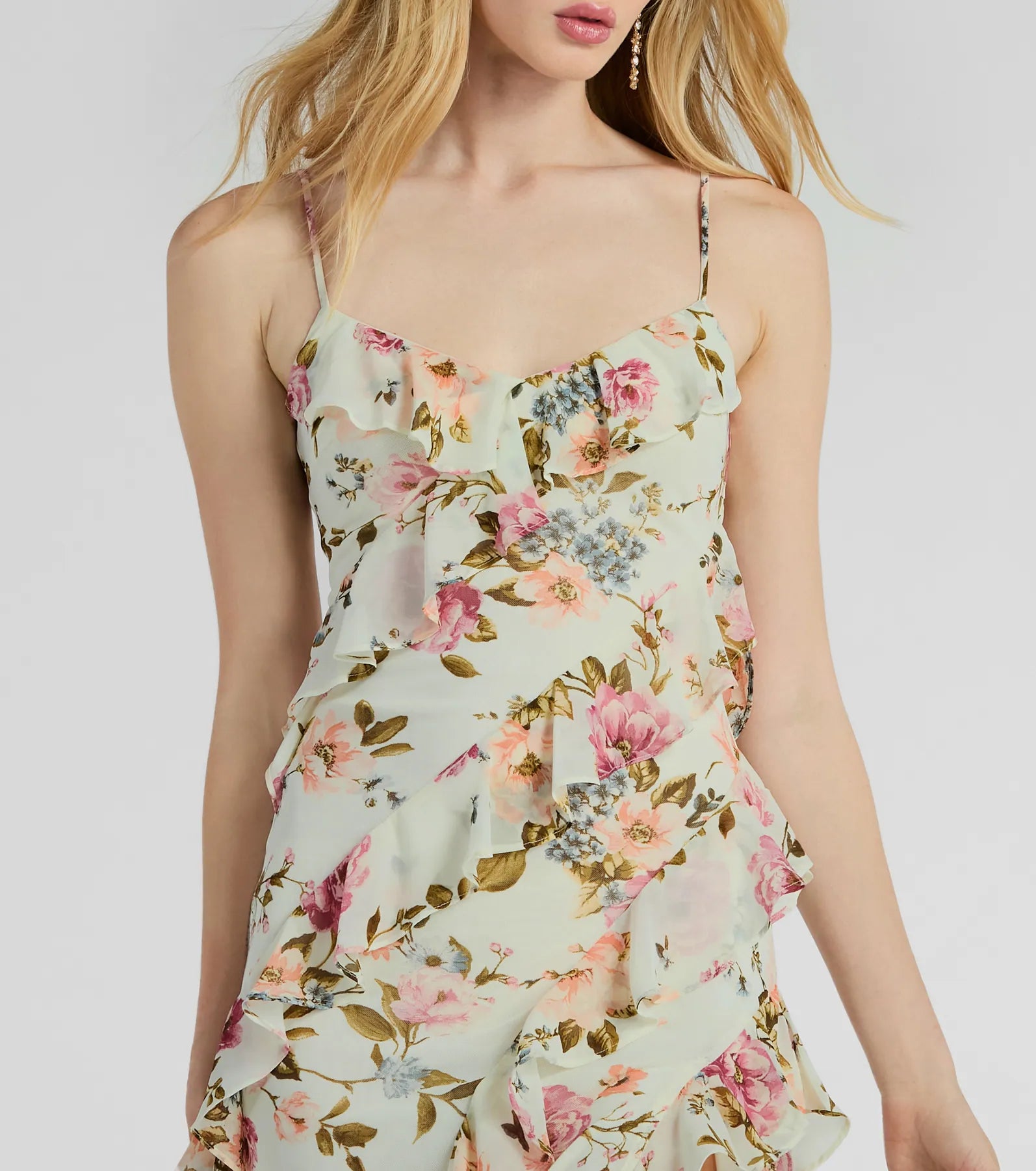 Helga V-Neck Ruffled Mermaid Floral Formal Dress - Image 8