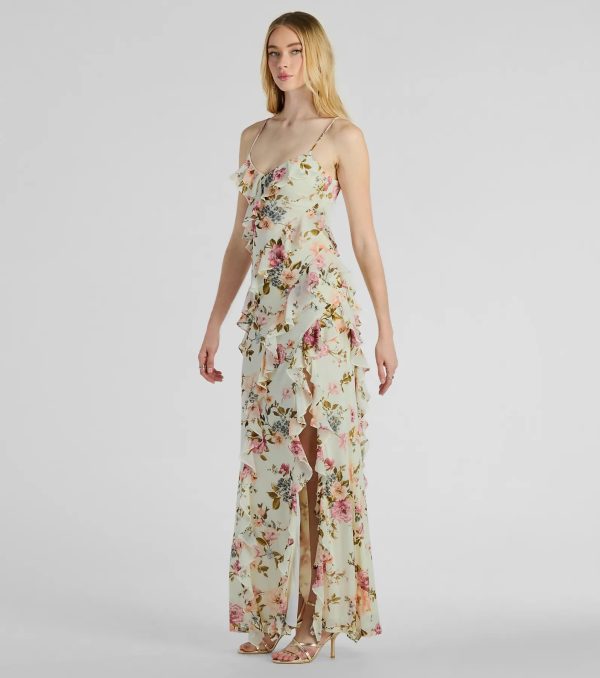 Helga V-Neck Ruffled Mermaid Floral Formal Dress - Image 9