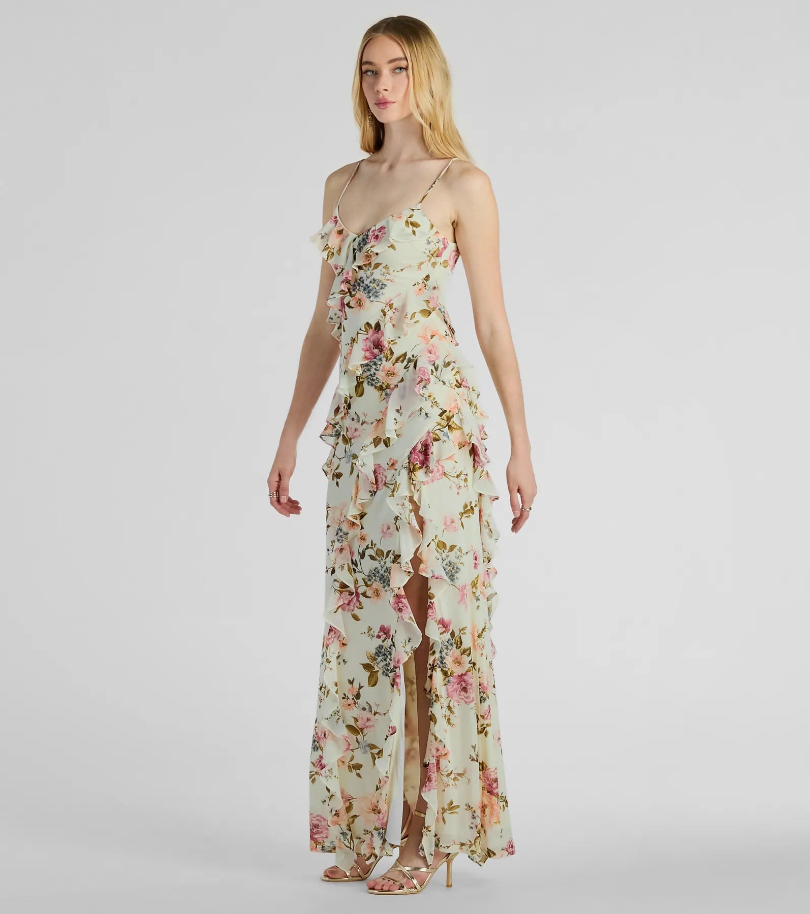 Helga V-Neck Ruffled Mermaid Floral Formal Dress - Image 9