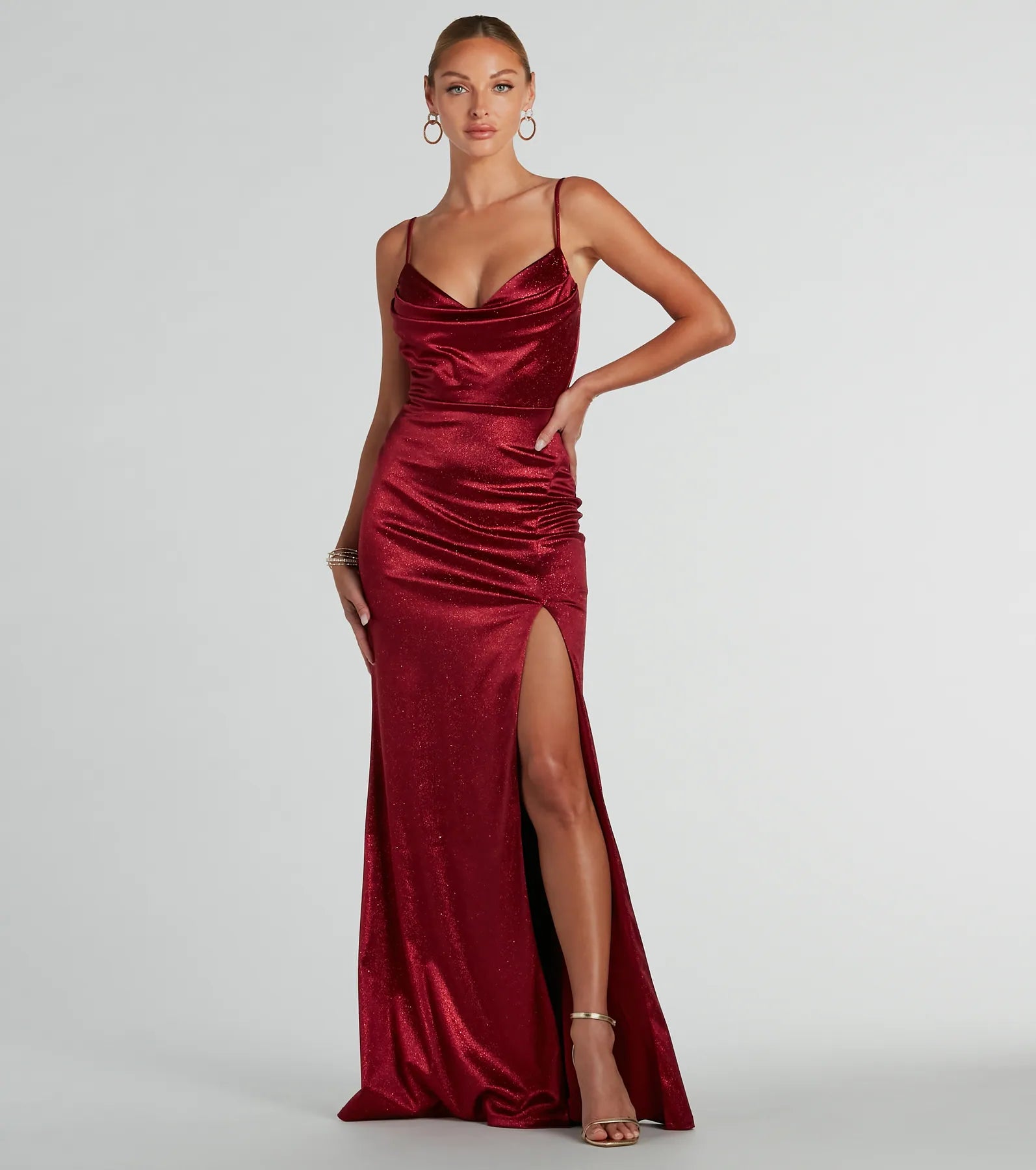 Melody Cowl Neck Mermaid Glitter Satin Formal Dress - Image 5