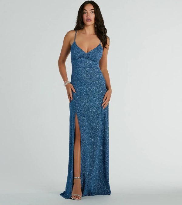 Elizabeth Cutout A-Line Slit Glitter Formal Dress - Image 5