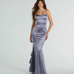 Sheryl Ruffled Back Mermaid Satin Formal Dress