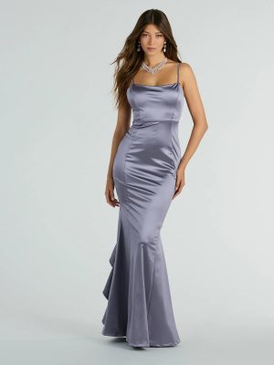 Sheryl Ruffled Back Mermaid Satin Formal Dress